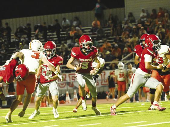 Stanton back Karter Barrera (5) picked up 21 yards rushing for the Buffaloes.