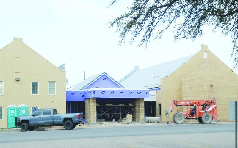 It won’t be too much longer . . . Construction on the Baptist Church is coming along. The new brick is a perfect match to the original.