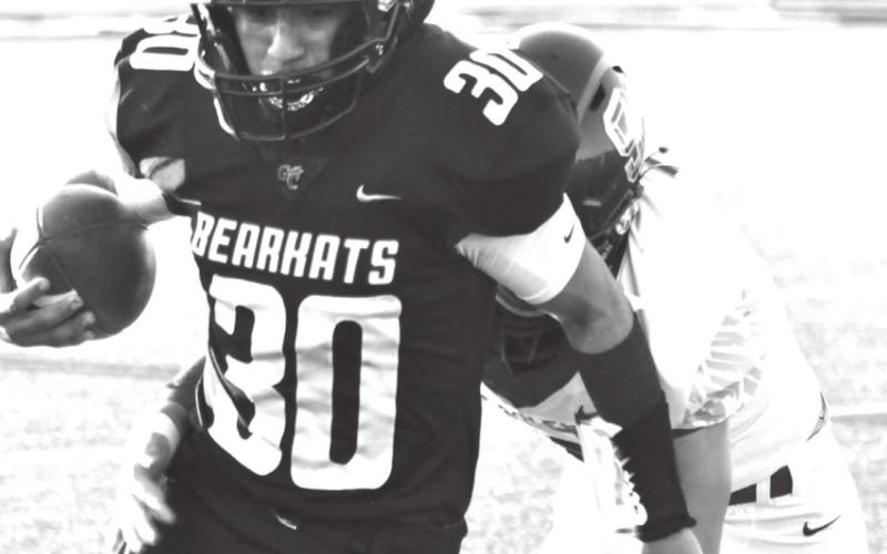 Alejandro Talamantes picks up a first down for Garden City during football action earlier this season. The Bearkats are in Van Horn this week and will return home on Oct. 1 for a game with Westbrook.