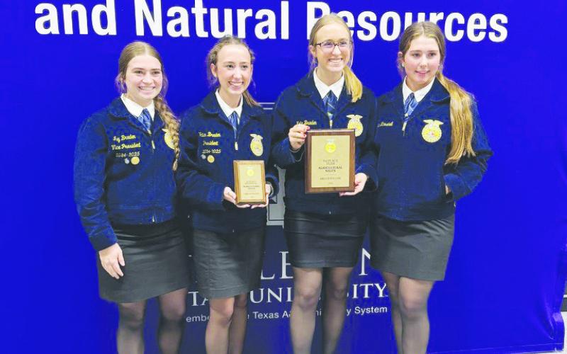 The Glasscock County FFA Ag Sales team of Ivy Braden, Tatum Braden, Katie Braden, and Helen Marshall placed third in the Area, earning a spot at the state contest. They competed with four other Areas from across the state and were 10th out of 47 teams.