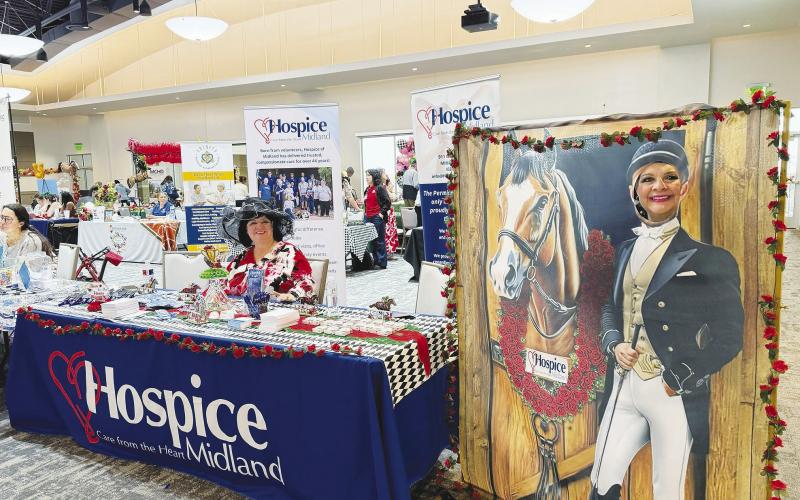 Representatives with Hospice of Midland pose at their Kentucky Derby-themed booth during the Senior Celebration of the Permian Basin at the Martin County Community Complex in Stanton. Photo courtesy Hospice of Midland.