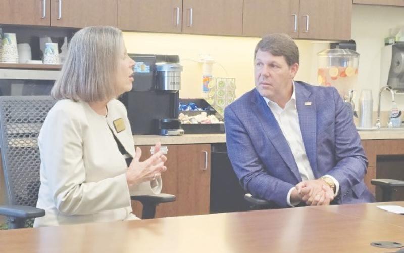 Congressman Jodey Arrington talks with Martin County Hospital District CEO Nancy Cooke