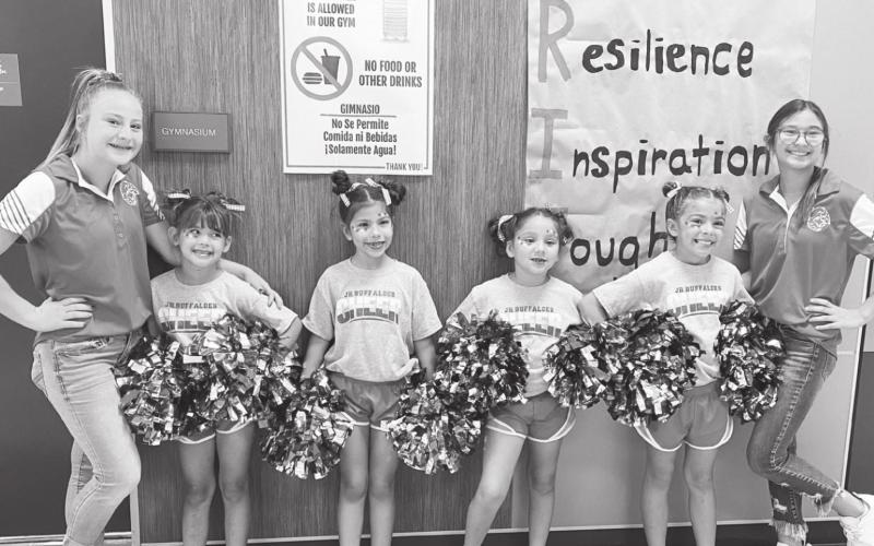 Stanton’s Junior Buffaloes Freshman Cheer Squad took 2nd place in the Battle of the Basin Cheer Competition. Pictured are Coach Brittyn Carson, Kyndall Barrera, Avery Salgado, Anastasia Salgado, Aubree DeLeon, andCoach Allyson Barrera.