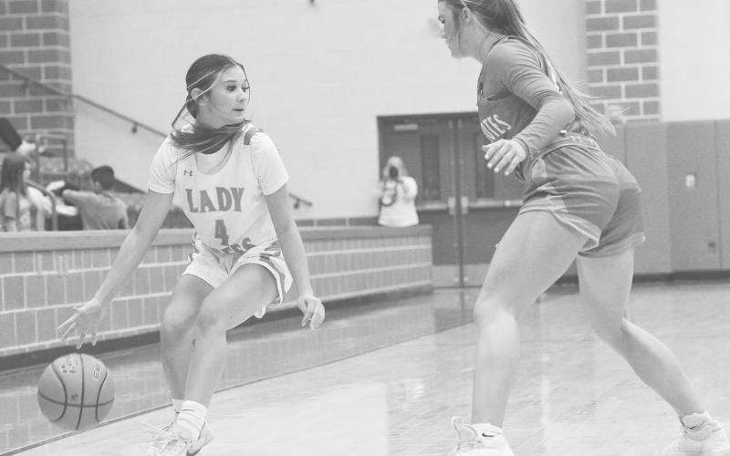 Stanton guard Allyson Barrera runs the Lady Buff’s offense against Borden County in non-district action earlier this month.