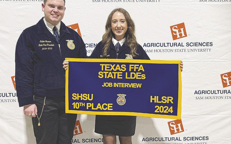 Glasscock County FFA member Tatum Braden earned 10th place in the State of Texas in the Job Interview Contest at the FFA State Contest in Huntsville.