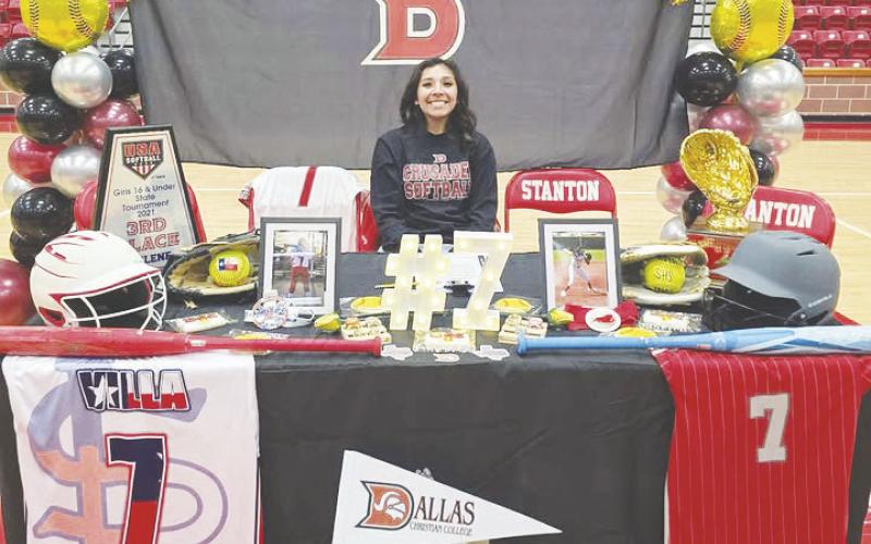 Stanton softball player Aubrey Villa signed last week with Dallas Christian College.