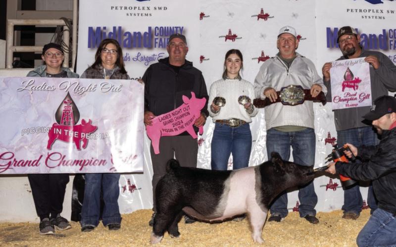 Garden City’s Lacy Seidenberger is the Grand Champion at Piggin In the Permian at the Horseshoe in Midland.