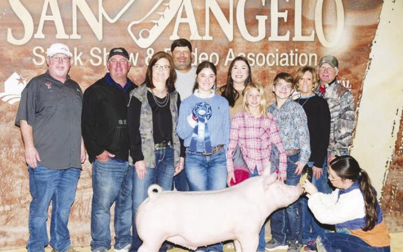 Garden City’s Lacy Seidenberger has been racking up the banners and ribbons. Most recently she exhibited the 2024 Texas Elite Showcase Breed Champion Chester and Reserve Breed Champion Chester. Above she can been seen with her first place chest from the San Angelo Stock Show.
