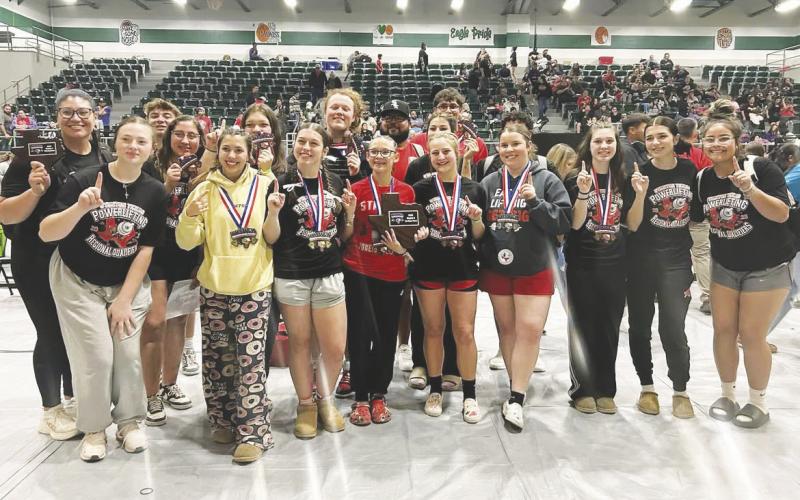 SHS Girls’ Powerlifting made a great showing at the regional meet. They placed first as a team and Coach Ramos was named Coach of the Tournament. Addison Silva, Madi Mabry, Emerie Barnes, Carlie Cazares, and Brittyn Carson advance to state.