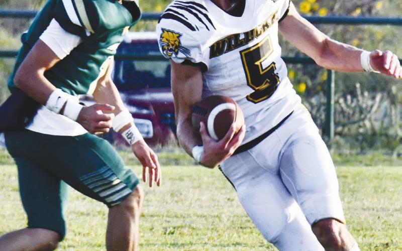 Grady’sWyatt Creech had an outstanding performance Friday night against the Fort Davis Indians. Creech accounted for 207 yards total offfense and five touchdowns.