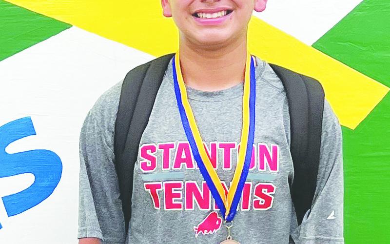 Stanton’s Matthew Herrera ([pictured) won the 8th grade boys singles in consolation bracket 4-2 in the final match. Noah Hinojosa and Fermin Camacho received fourth for 7th grade boys doubles.