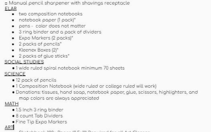 Stanton ISD releases supply lists for Elementary and Middle School students