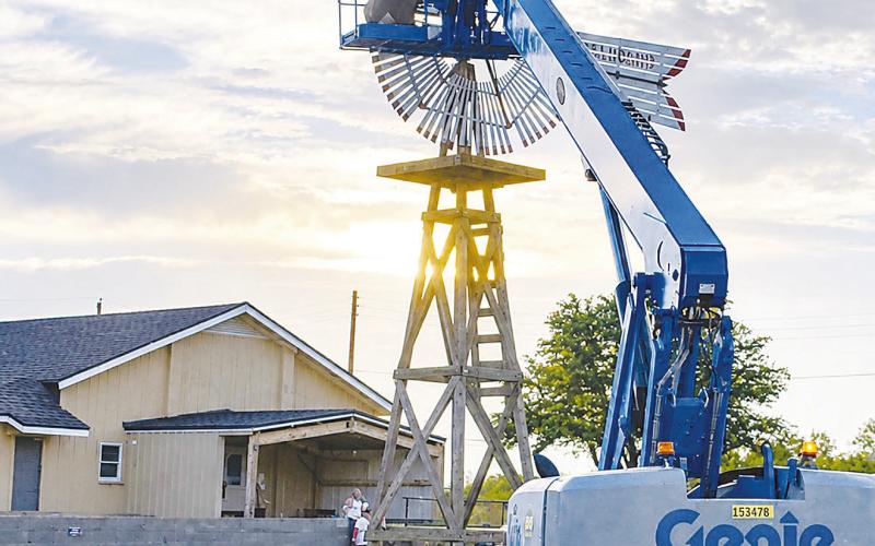 New blades were recently installed on Stanton’s two historic windmills to replace damaged ones. Pictured is the Eclipse windmill at the Connell House. The museum’s Standard windmill also received new blades.