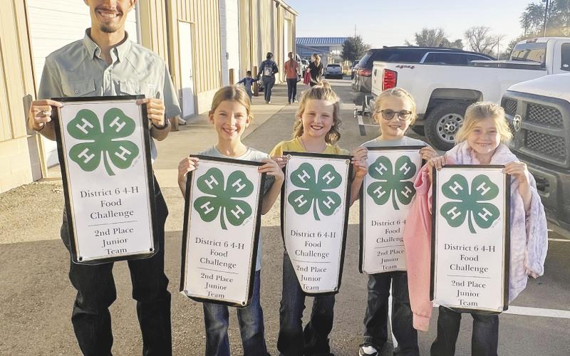 Members of the Martin County 4-H recently competed in the 4-H District 6 Food Challenge. Pictured are Extension Agent Kade Hunter, Junior Team members Hadley Springer, Lorelei Wagner, Prestyn Borgstedt and Hattie Creech. The Junior Team placed 2nd in the District 6 4-H Food Challenge in Garden City, on Dec. 9.