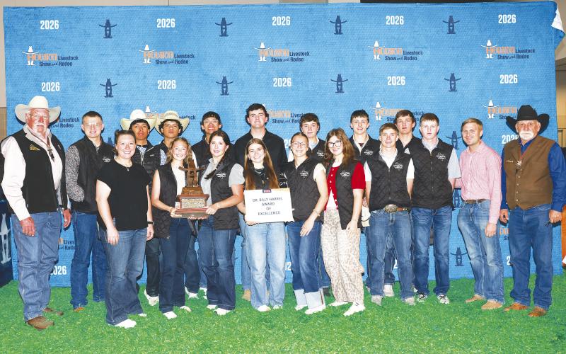 Glasscock County ag mechanics students pose with the Dr. Billy Harrell Award of Excellence, one of the top honors at the Houston Livestock Show and Rodeo.