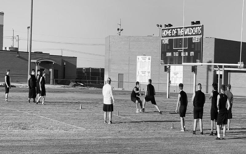 The Grady Wildcats strength and conditioning program broke off into to sport specific drills this week. Players can wear helmets next week and full pads the following week.