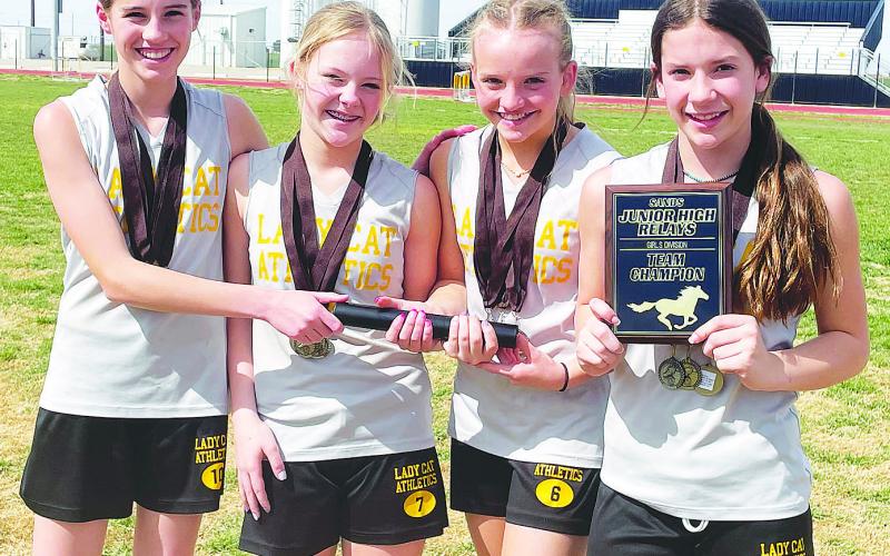 Junior High Lady Cats win Mustang Relays, set new school record