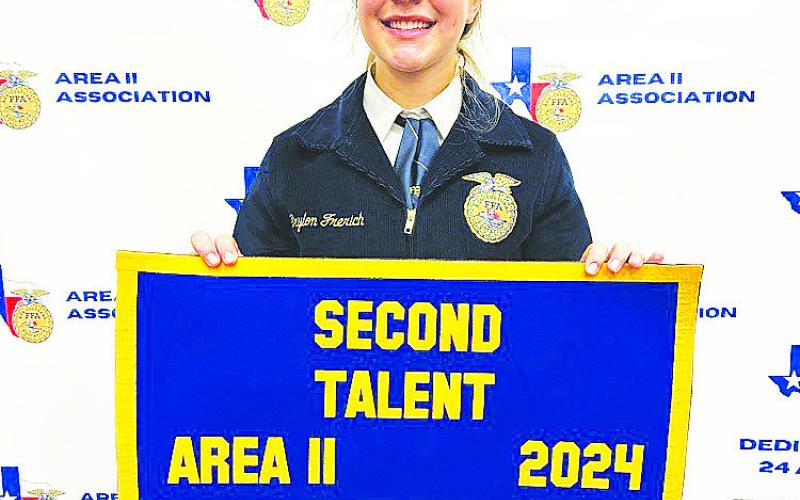 Brylon Frerich applied and was accepted into the National FFA Talent competition. She will represent Glasscock County FFA in Indianapolis, IN at the National FFA Convention in October. She was one of 40-50 students selected from across the nation.