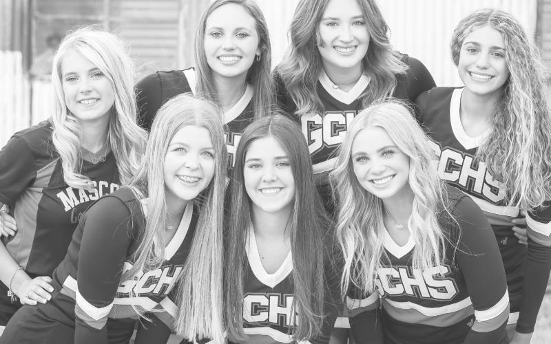 2022 Garden City Cheerleaders - Back Row: Kara Roberts, Mara Fuchs, Briana Halfmann, Emy Schwartz Front Row: Rylee Wood, Lacy Seidenberger, Shelby Braden
