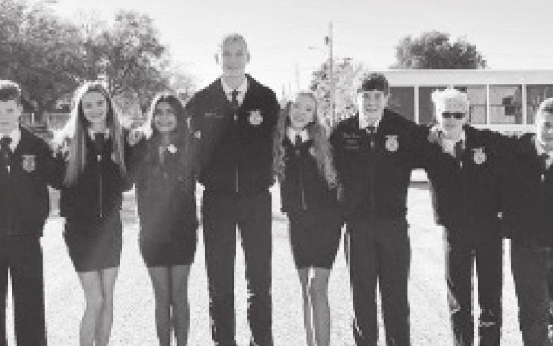 Grady Greenhand Chapter Conducting pictured from L to R: Haydon Blaylock, Nacey McMorries, Selig Burge, Dalton Saunders, Kailynn Peugh, Justin Tyler, Aaron Cates, Elian Sanchez