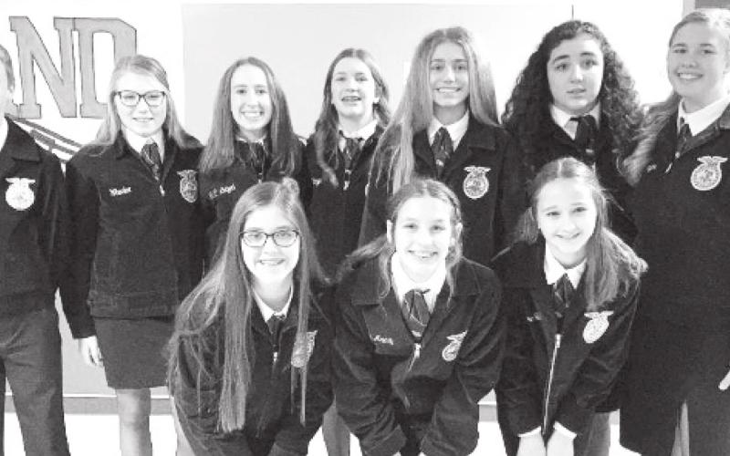 Glasscock County Greenhand Chapter Conducting team pictured L to R in front - Lacy Seidenberger, Holley Stiles, Sadie Fuchs Pictured L to R in back - Presley Jost, Keegan Batla, Tatum Braden, Karly Baker, Emy Schwartz, Kaylee Garcia, Kyler Dieringer