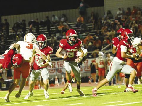 Stanton back Karter Barrera (5) picked up 21 yards rushing for the Buffaloes.