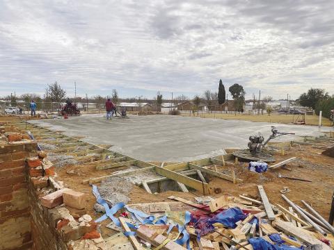 Two new structures are being constructed at the 1884 Plaza in Stanton. The concrete foundation was poured this week for the future St. Joseph’s Chapel.