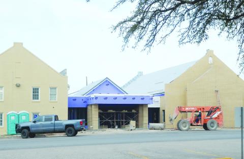 It won’t be too much longer . . . Construction on the Baptist Church is coming along. The new brick is a perfect match to the original.