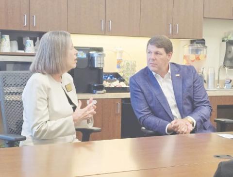 Congressman Jodey Arrington talks with Martin County Hospital District CEO Nancy Cooke