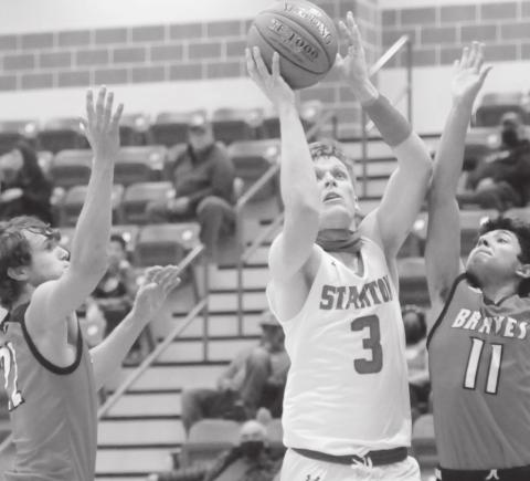 Stanton’s Josh Hensley (3) scores two highly contest points in the Buffaloes blow out win over Iraan on Dec. 18. The Buffs will be back on action on Dec. 29 against Grape Creek.