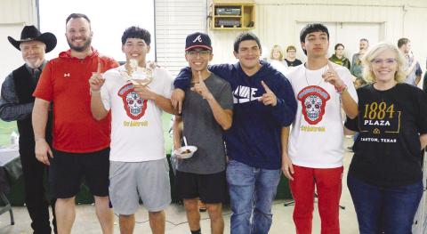 The Stanton High School Spanish Club won the Best Tasting Soup with their pozole at the 34th Annual Great Texas Soup Cookoff as voted on by the guest judges. Pictured are convent board president Reggie Baker, Spanish Club sponsor Adrian Padilla, club members Ernesto Gonzales, Jacob Nollola, Jason Salgado, and JC Hernandez, and convent executive director Regina Hunt.