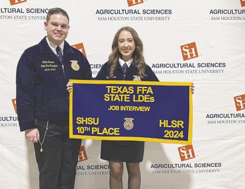 Glasscock County FFA member Tatum Braden earned 10th place in the State of Texas in the Job Interview Contest at the FFA State Contest in Huntsville.