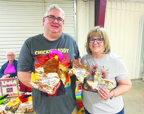Brent Swink and Sally Poteet cleaned up at the 35th Annual Great Texas Soup Cook-Off last weekend in Stanton. The duo entered a soup, Cheesey Chicken Santa Fe Soup, for the Martin County Senior Citizens Center and won “Best Tasting Soup” by guest judges, “Second Place Soup” by public vote, and “Co-Best Decorated Table”.