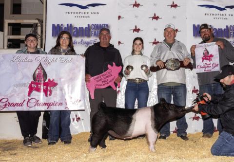 Garden City’s Lacy Seidenberger is the Grand Champion at Piggin In the Permian at the Horseshoe in Midland.