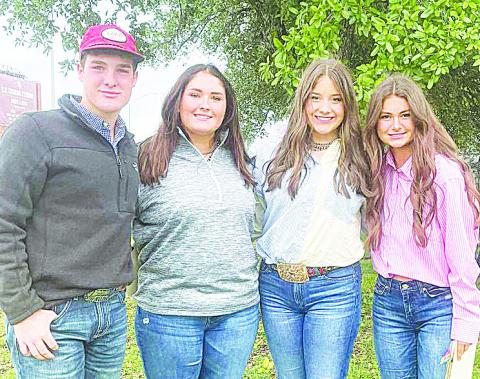 The Greenwood Livestock Judging Team placed 12th at the Texas A&amp;M FFA State CDEs in college station this weekend out of 103 teams Left to right: Addison Fontenot, Karlee Robinett, Tatum Bales, Cade Watkins.