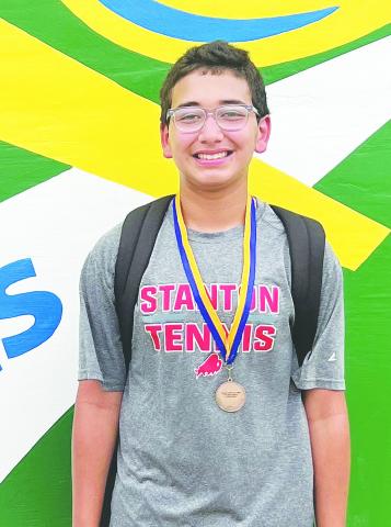 Stanton’s Matthew Herrera ([pictured) won the 8th grade boys singles in consolation bracket 4-2 in the final match. Noah Hinojosa and Fermin Camacho received fourth for 7th grade boys doubles.