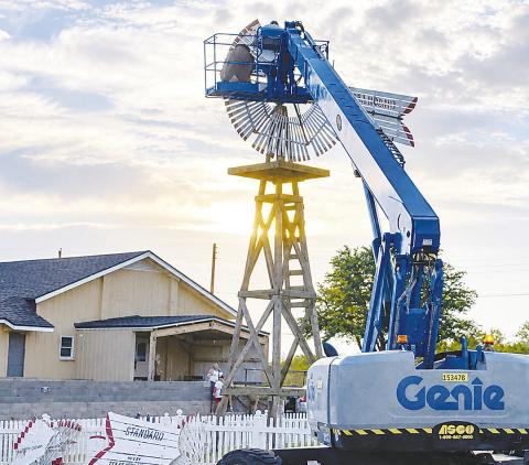 New blades were recently installed on Stanton’s two historic windmills to replace damaged ones. Pictured is the Eclipse windmill at the Connell House. The museum’s Standard windmill also received new blades.