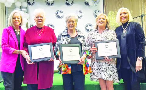 Outstanding Community Service Awards Billie Fryar, Clara Stewart, Leslie Stewart presented by Laura Graves and Carla Ingram