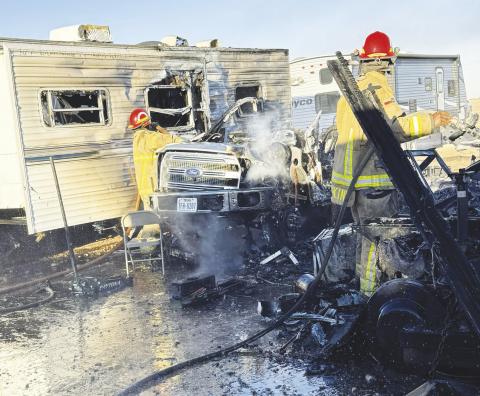 The Stanton Fire Department and Martin County Sheriff’s Office responded to a fire at an RV park west of Stanton on the north I-20 service road. The flames spread to a pickup truck next to the RV, but firefighters were contained the blaze before it reached any other RVs. Officials say there were no injuries and the cause of the fire wasn't immediately known.
