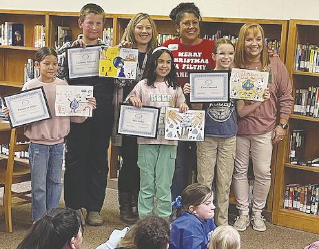 Sands Winners. Left to Right: Emmalyn Miles (4th Grade), Gerherd Neufeld (5th Grade), Shylo Mitchell (4th Grade Teacher), Mia Solis (5th Grade), Brianna Allred (PBUWCD Education Coordinator), Cree Howard (5th Grade) and Michele Stinson (5th Grade Teacher)