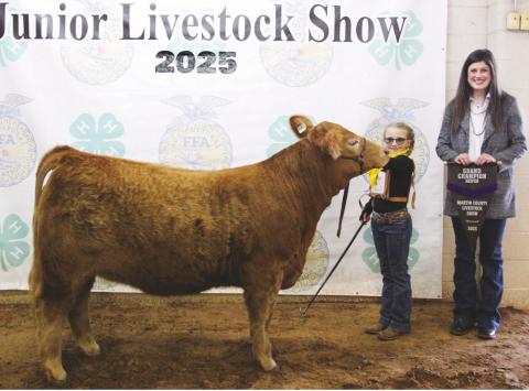 Channing Borgstedt exhibited the Grand Champion Breeding Heifer at the 2025 Martin County Stock Show. More champion photos to be publish in the coming weeks.