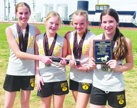 Junior High Lady Cats win Mustang Relays, set new school record