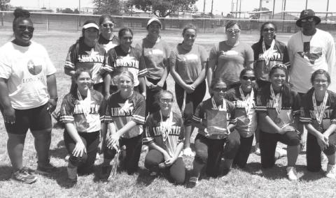 BACK ROW: Coach Makayla Hunter, Mikayla Saenz, Sariah Heller, Liliana Rodriguez, Sierra Rayos, Brinly Watkins, Trinity Johnson, Aubrey Villa, and Coach Darryl Williams; FRONT ROW: Ryann Bryand, Brittyn Carson, Paisley Carby, Cora Hill, Lacey Smith, Alyssa Almaguer, Zoe Aguirre.