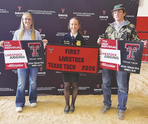 The Livestock Judging Team are the Area 2 Champions. The team is made up of Katie Braden, Tatum Braden, Miles Halfmann, and Lacy Seidenberger (not pitcuted).