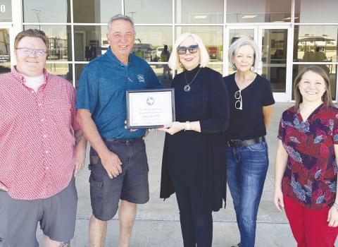 The Martin County Chamber of Commerce present Bailey Toliver RV, Business of the Month, September 2024. Pictured Jarrod Minnick, Service Mgr., Jim Barben, Financial Manager, Carla Ingram, Chamber Director, Laura Graves, Board Member, Laurel Silva, Board Member