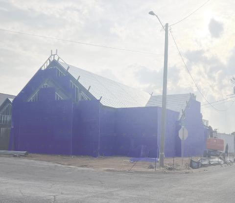 The new Fellowship Hall and classrooms at the First Baptist Church in Stanton is starting to take shape with the addition of the exterior walls.