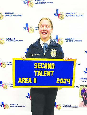 Brylon Frerich applied and was accepted into the National FFA Talent competition. She will represent Glasscock County FFA in Indianapolis, IN at the National FFA Convention in October. She was one of 40-50 students selected from across the nation.