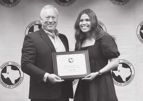 Natalie Taylor was presented the Stanton ISD Student of the Year Award by Stanton Superintendent Dr. Merl Brandon at the Annual martin County Chamber Banquet.