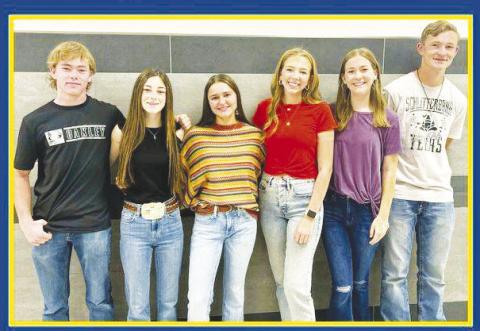 The 2024-2025 Grady FFAChapter Officer Team - Truman Stack, Secratary; Rylan O’Donnell, Treasurer; Aislynne Mendoza, Vice President; Kailynn Peugh, President; Brooklyn Teeters, Reporter; Lane Cearley, Sentinel.