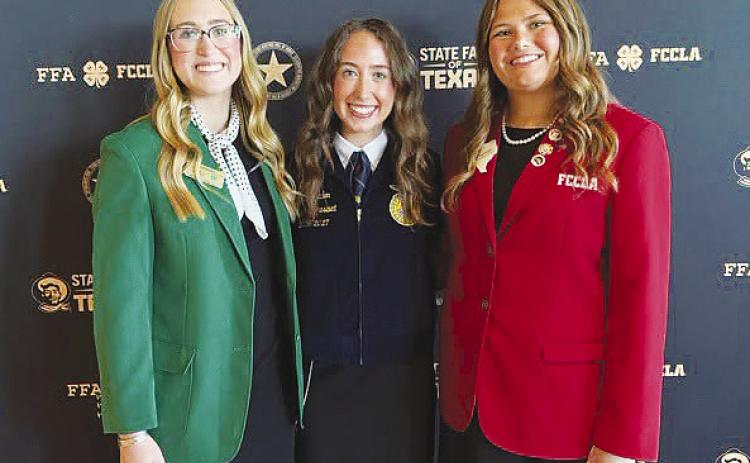 Glasscock County was well represented at the State Fair 2026 Honor Awards Banquet with state officers from FCCLA, FFA, and 4-H coming together for three days of leadership development, community service, and learning about agriculture-related issues. Serving as state officers are Katie Braden - 4H, Tatum Braden - FFA, and Landry Dieringer - FCCLA. photo courtesy Glasscock County ISD